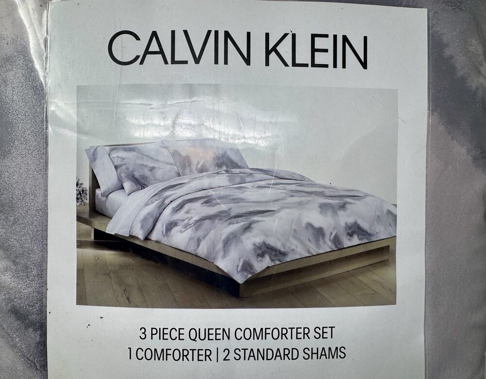 Calvin Klein Moonstone Queen 3 Pc Comforter Set Gray Purple New Cotton Shams